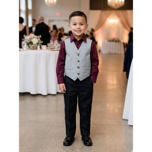 Take 50% OFF- Boys 3pcs Dress Shirt, Vest and PantsBurgundy,Gray Black- Size-4 T